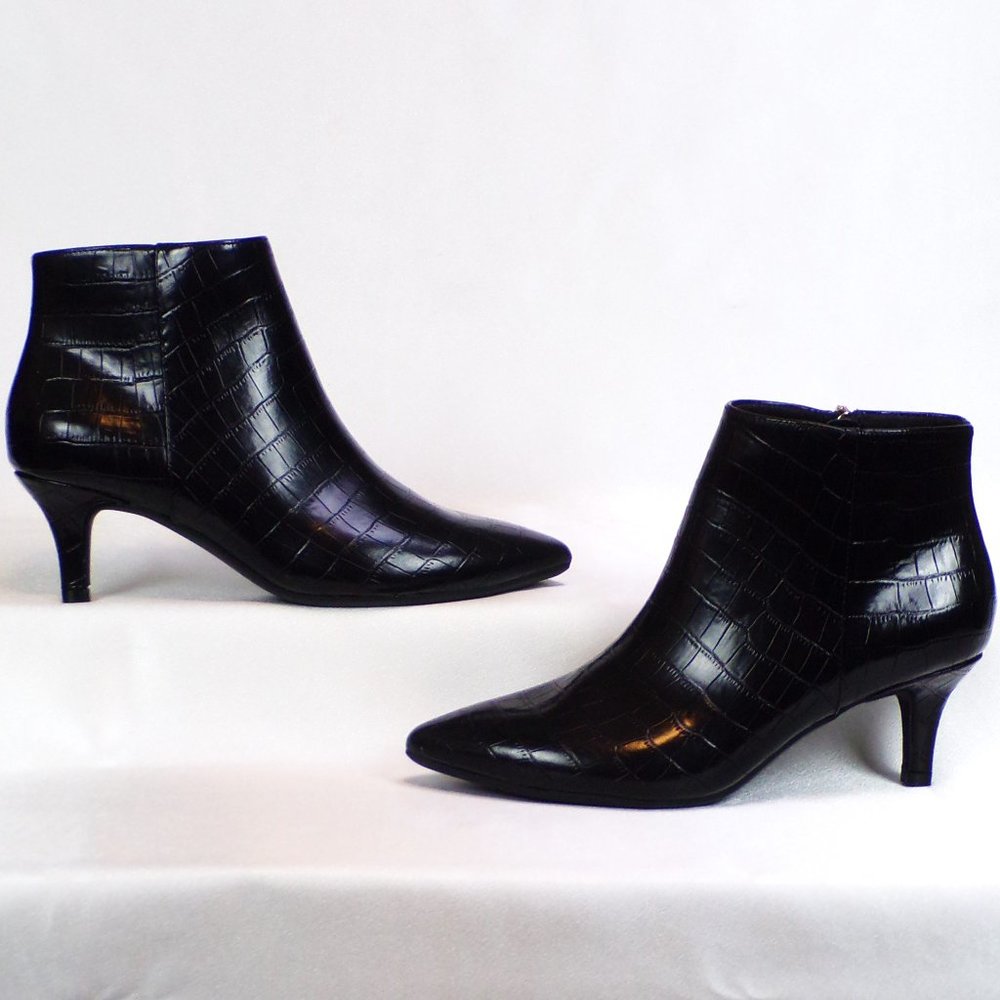 AEROSOLES 6.5M EDITHBLACK black faux-snakeskin mid-heel point-toe ankle boots - Picture 3 of 14